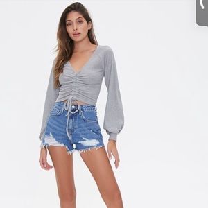 Ruched drawstring crop top grey forever 21